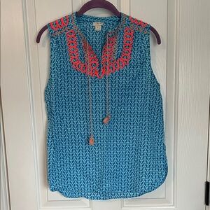 J. Crew Blue and Coral Sleeveless Blouse